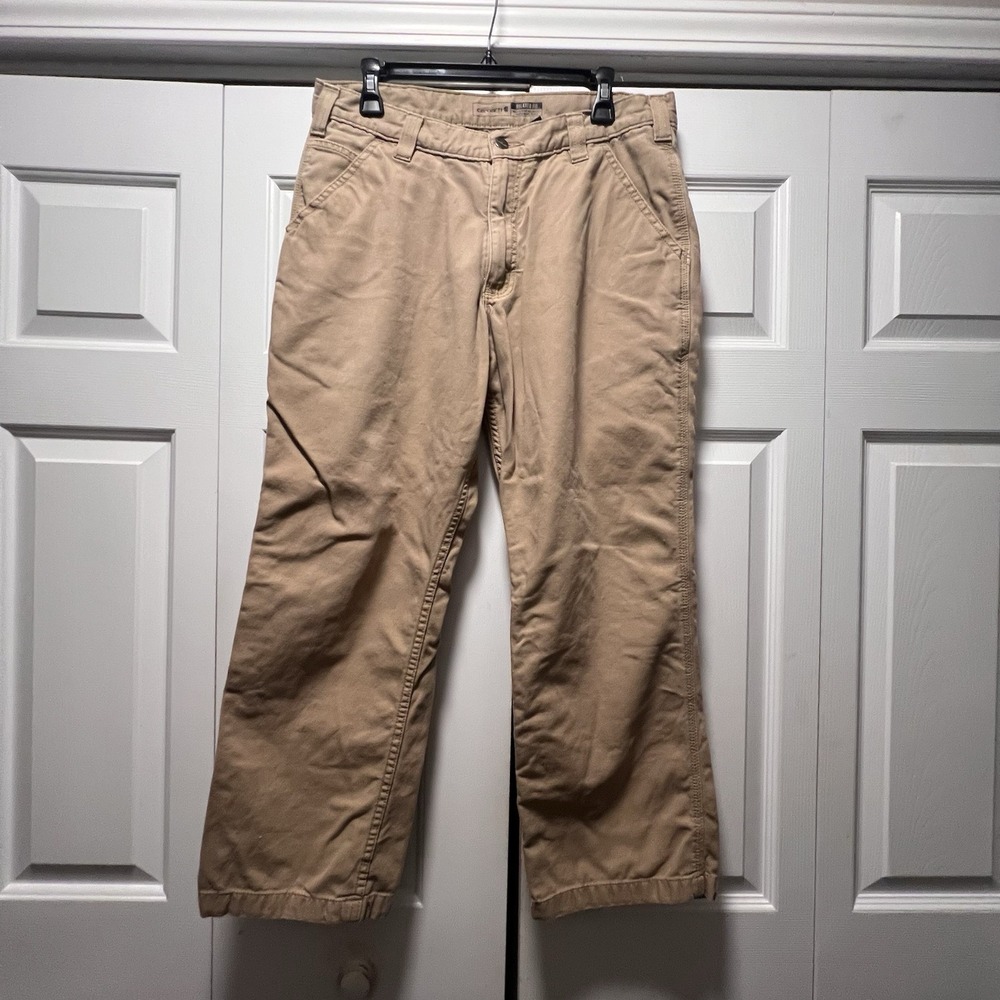 Carhartt Rugged Flex Relaxed Straight Rigby Dungaree Work Pants Mens 35x28 Khaki